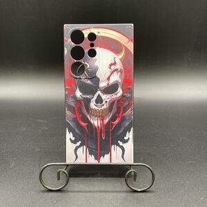 Samsung Galaxy S24 Ultra Plastic Phone Case - Black and Red Skull Design